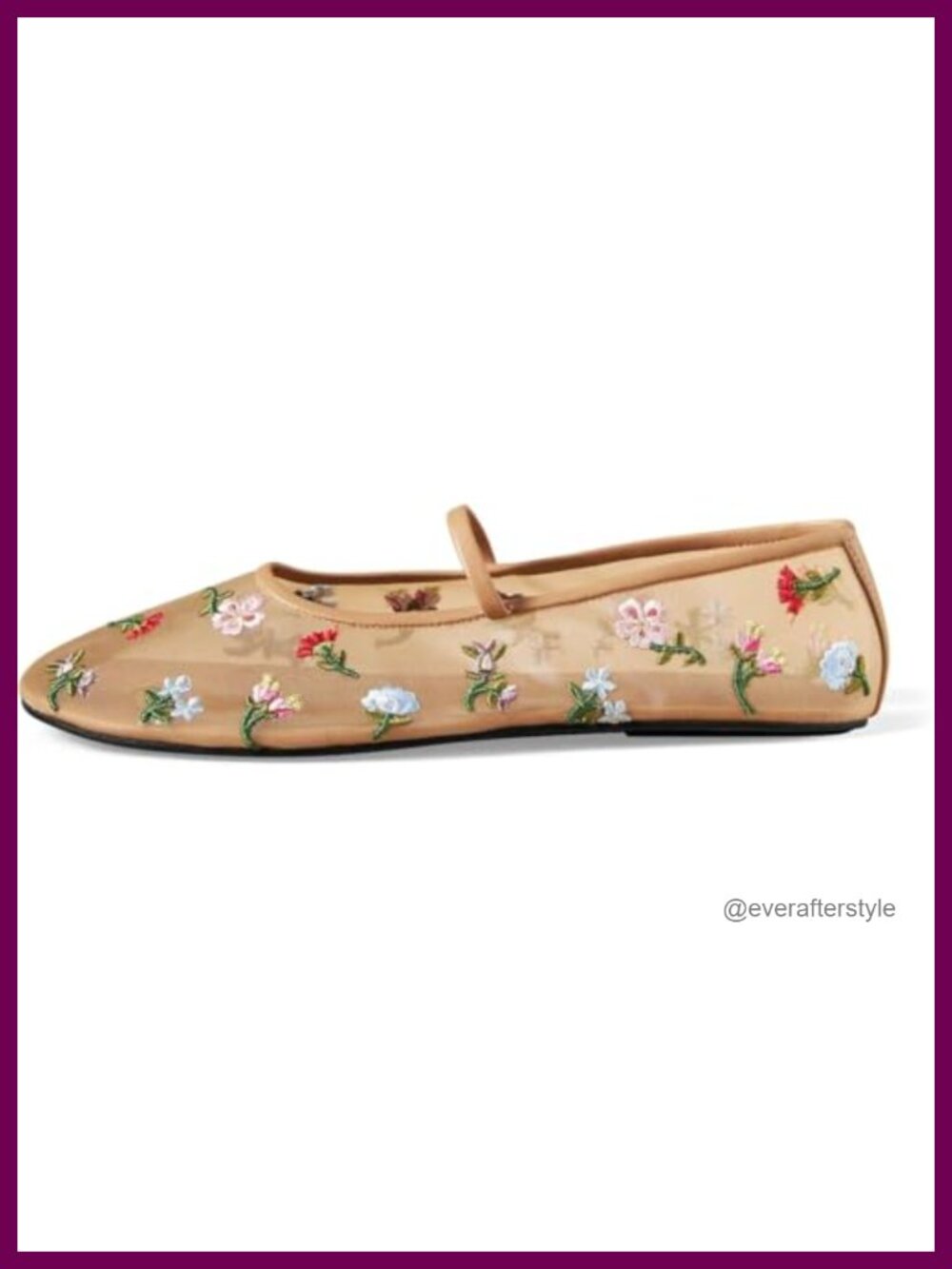 Mesh Ballet Flats with Floral Embroidery and Mary Jane Strap